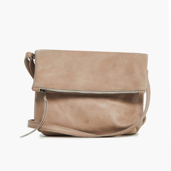 Able Handbags - ABLE Emnet Foldover Leather Crossbody Bag - Fog - NWT